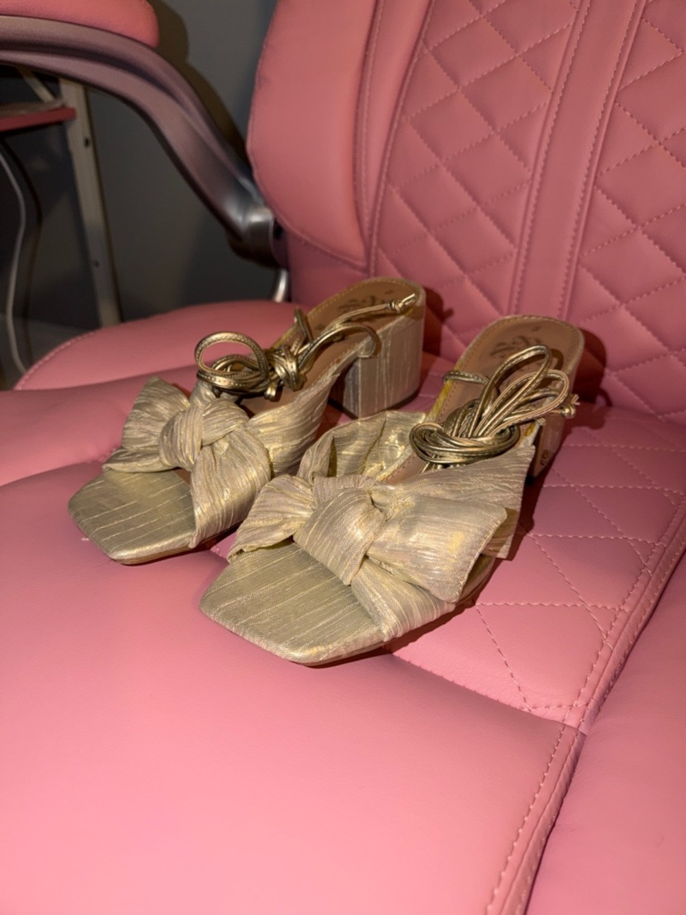 Gold Knot Front Block Heel Sandals - Women